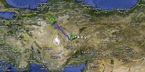 Map of Ankara to Cappadocia