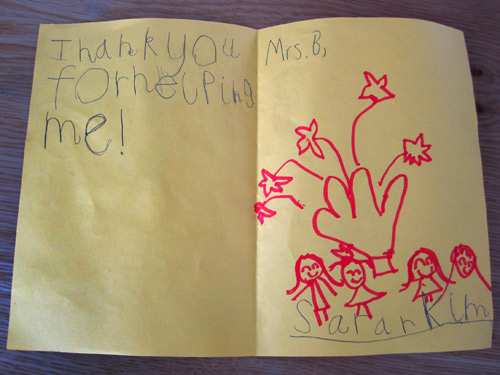 A thank you card from a kindergartener