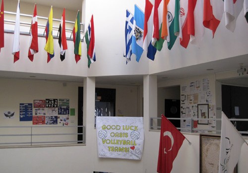 Flags hanging in our school