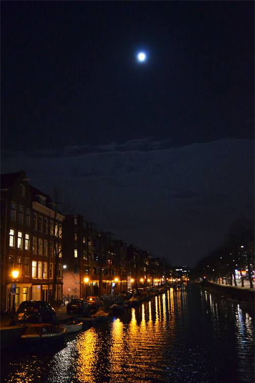An Amsterdam canal at night