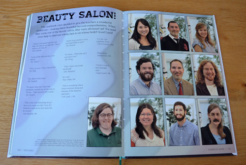 A fun page where students mixed the faces of the staff