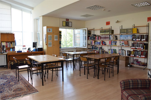 Teacher's desk and reference section