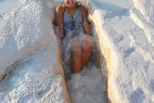 Leah in the water at Pamukkale