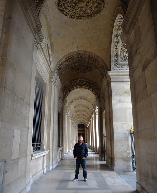 David outside the Louvre
